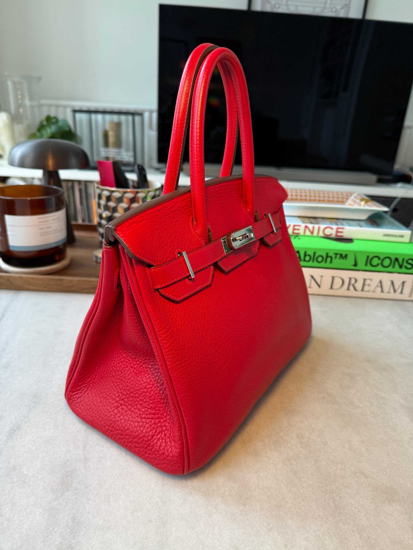 Hermès Birkin 30 – Rouge Casaque Clemence Leather with Palladium Hardware