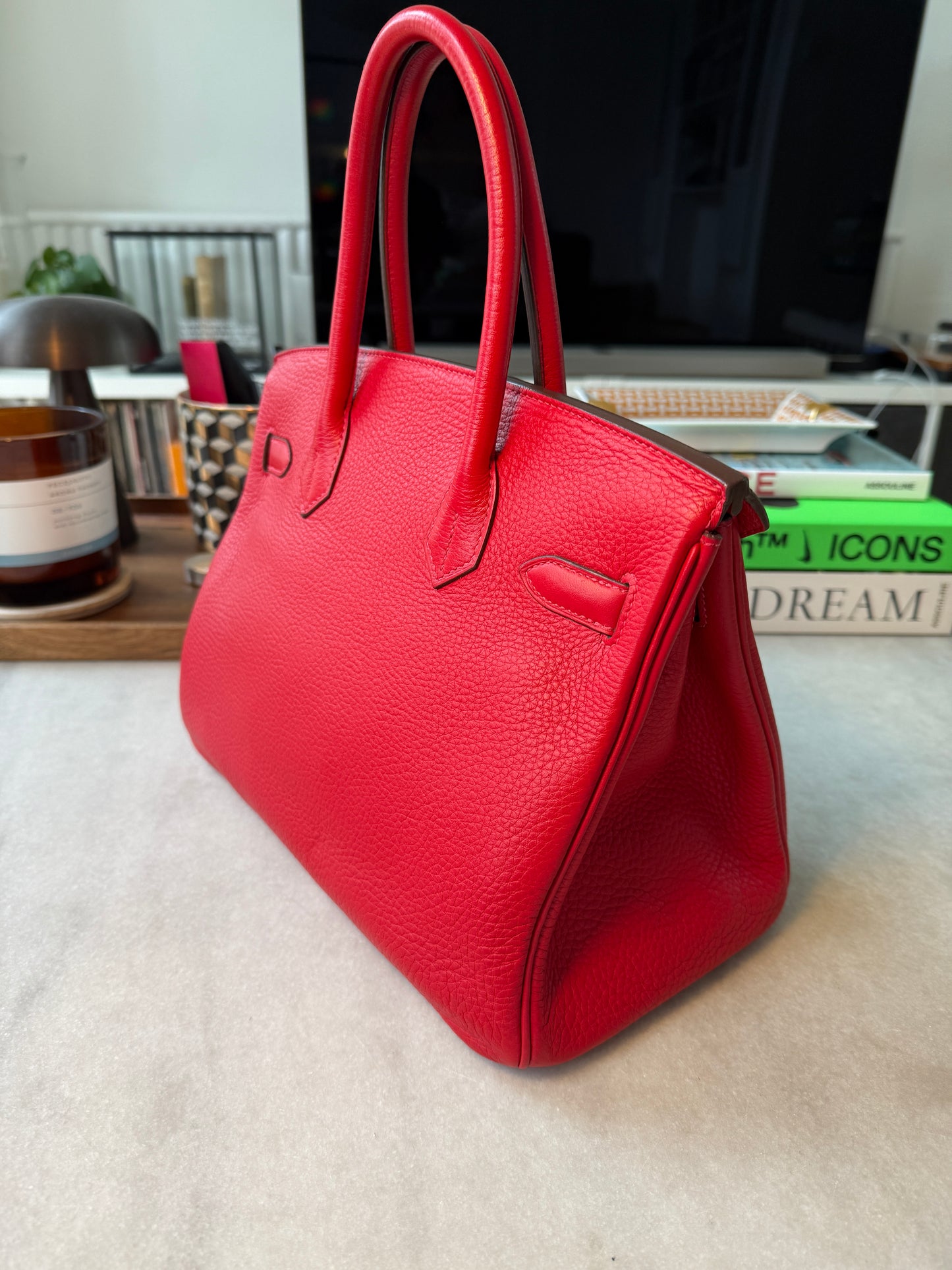 Hermès Birkin 30 – Rouge Casaque Clemence Leather with Palladium Hardware
