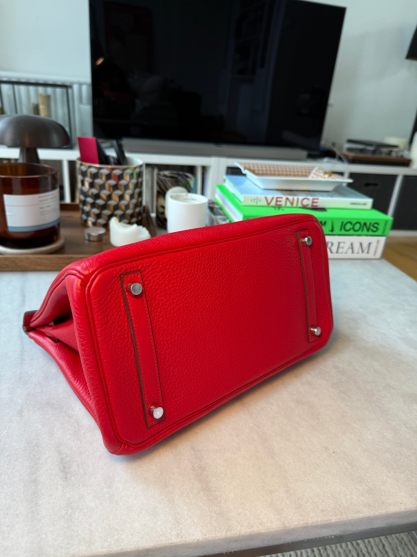 Hermès Birkin 30 – Rouge Casaque Clemence Leather with Palladium Hardware